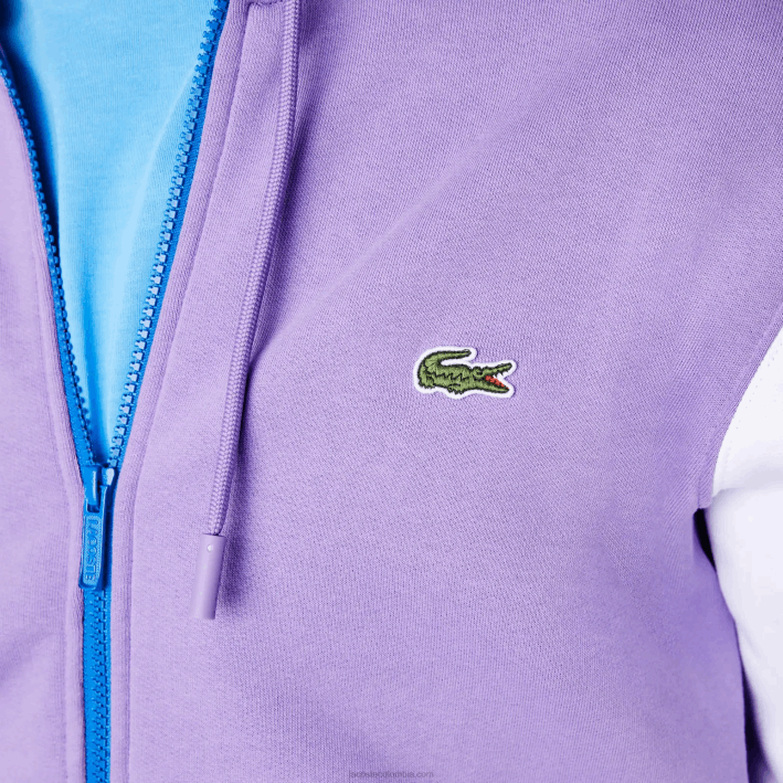 hombres Lacoste 6F241082 morado negro blanco azul 896 sudadera con cremallera y capucha de corte clásico