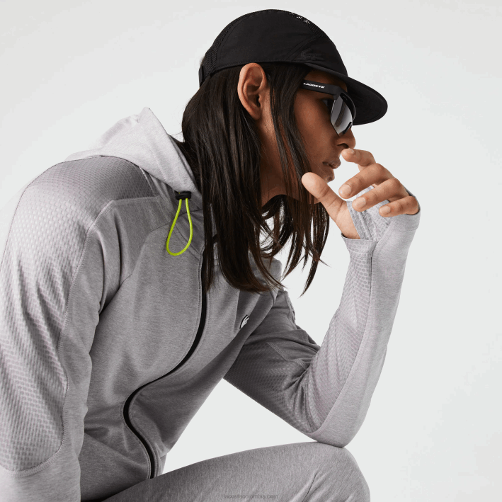 hombres Lacoste 6F241084 chino gris claro 9ya sudadera sport stretch con cremallera