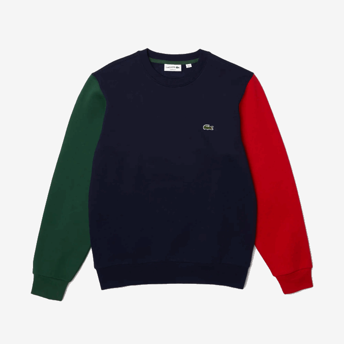 hombres Lacoste 6F241097 azul marino verde rojo 4xn sudadera de felpa cepillada