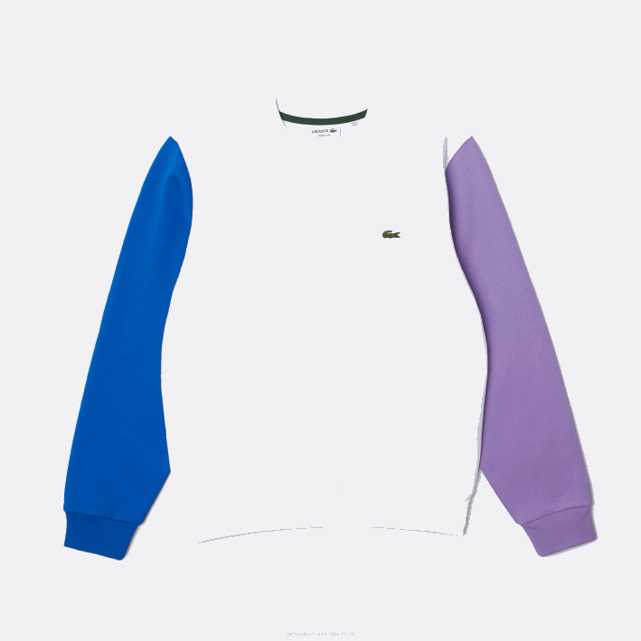 hombres Lacoste 6F241098 blanco azul morado 89s sudadera de felpa cepillada