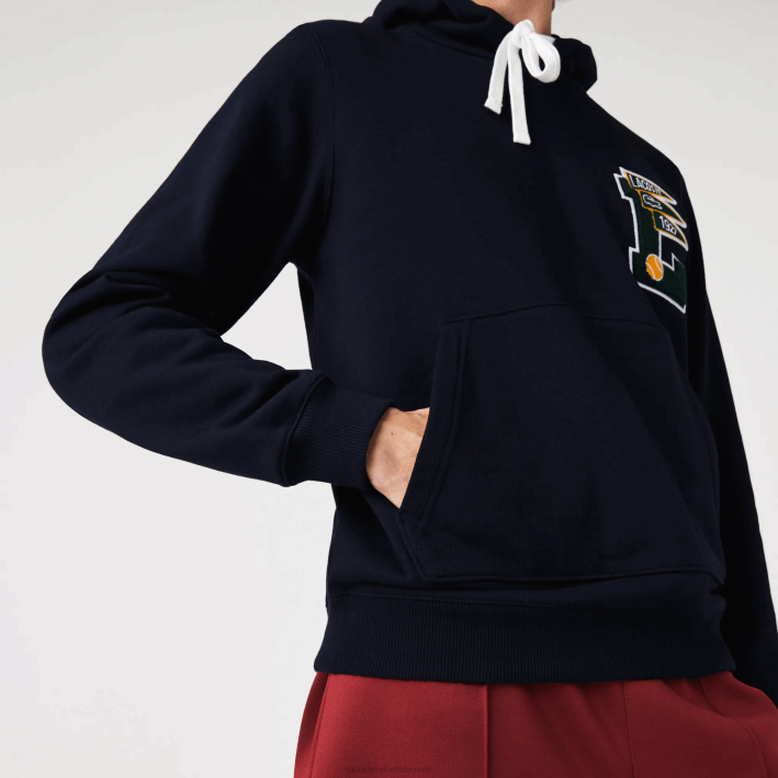 hombres Lacoste 6F241100 azul marino 166 banderines l sudadera polar de algodón con capucha