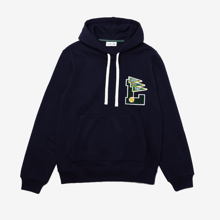 hombres Lacoste 6F241100 azul marino 166 banderines l sudadera polar de algodón con capucha