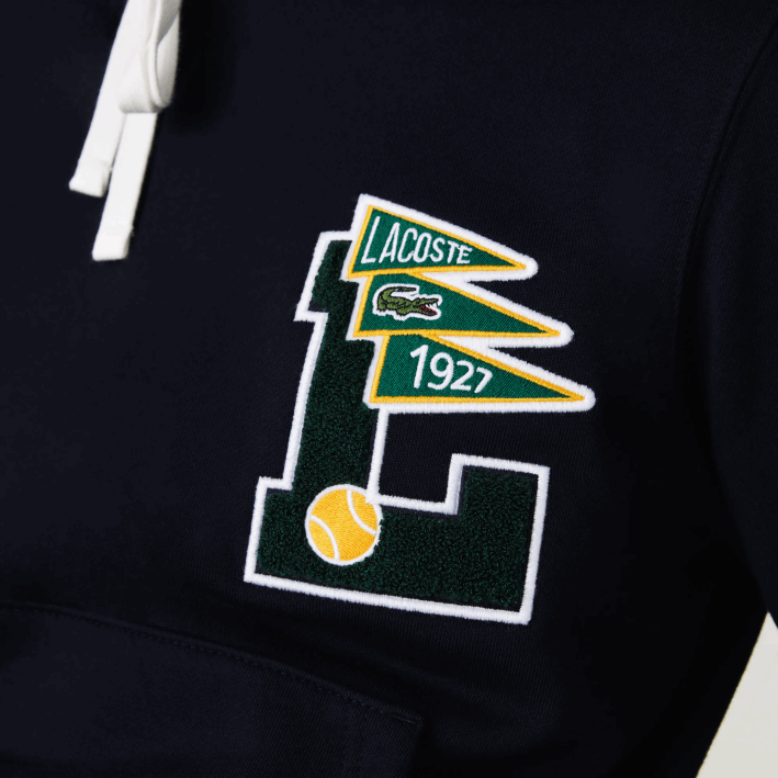 hombres Lacoste 6F241100 azul marino 166 banderines l sudadera polar de algodón con capucha