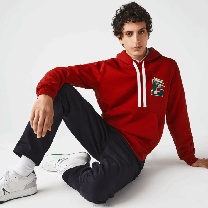 hombres Lacoste 6F241101 rojo 5sx banderines l sudadera polar de algodón con capucha