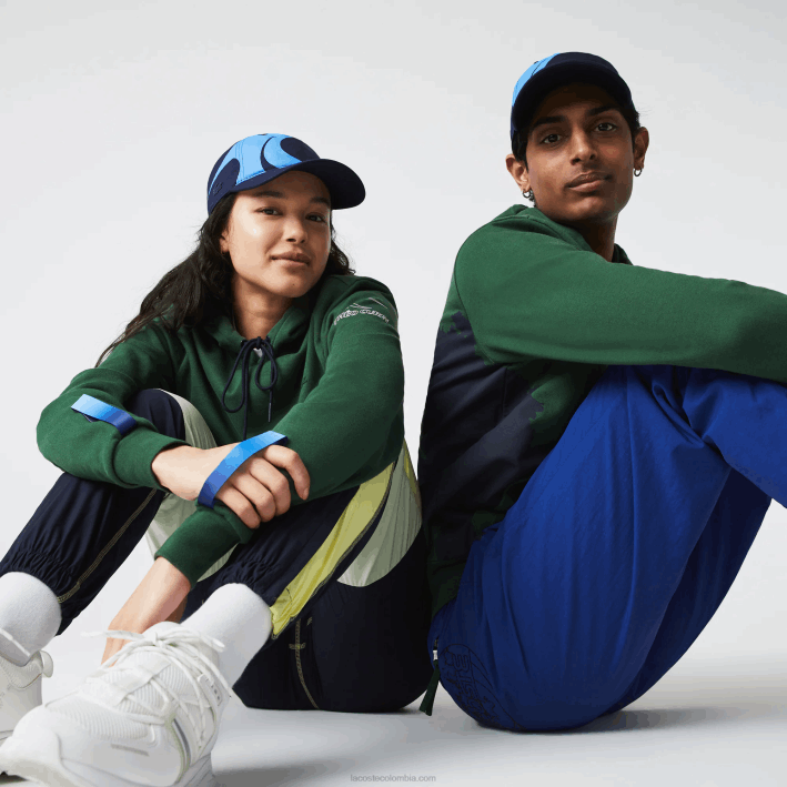 hombres Lacoste 6F241123 verde azul marino nl7 sudadera sport x theo curin de algodón orgánico