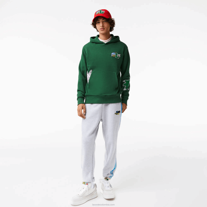 hombres Lacoste 6F241132 verde 132 sudadera con capucha y estampado de cómic