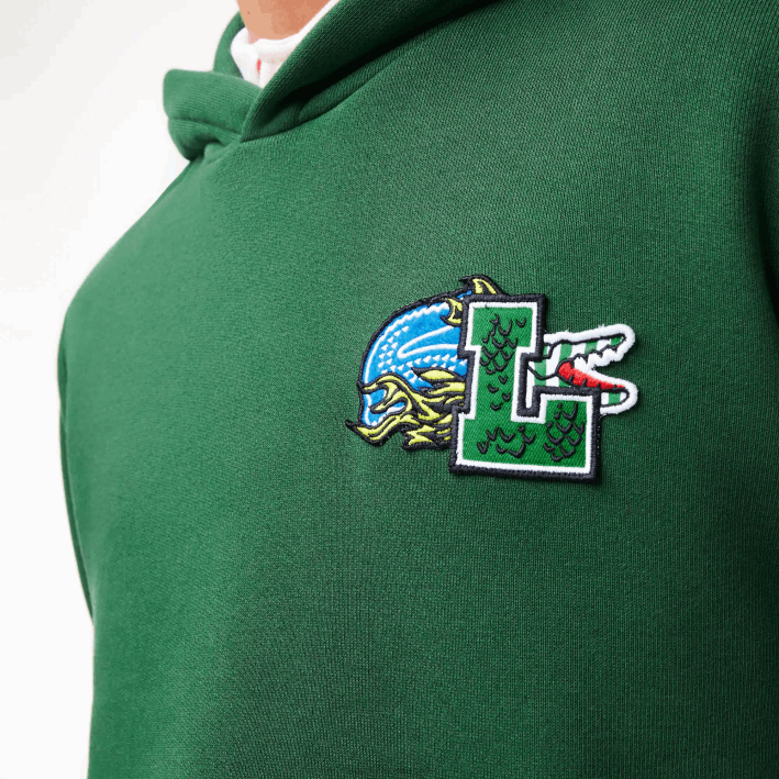 hombres Lacoste 6F241132 verde 132 sudadera con capucha y estampado de cómic