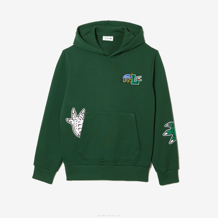 hombres Lacoste 6F241132 verde 132 sudadera con capucha y estampado de cómic