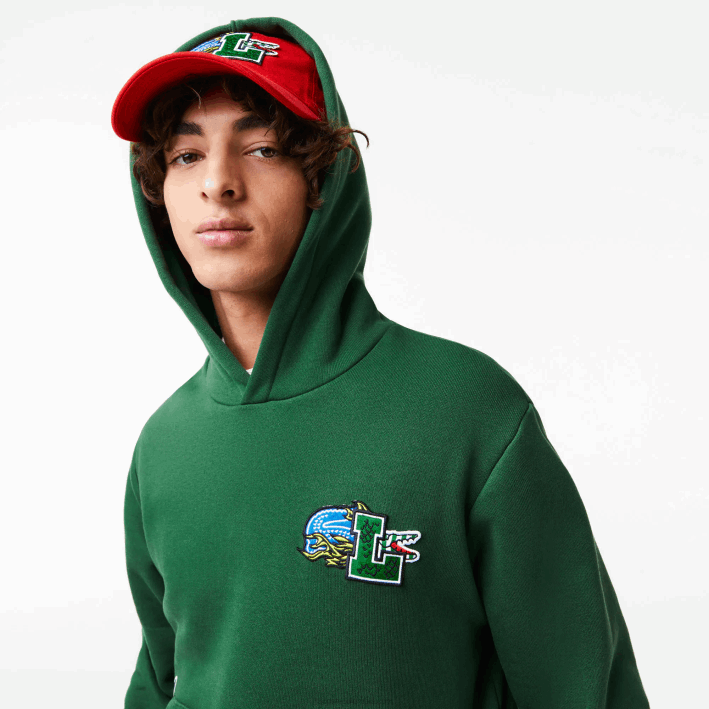 hombres Lacoste 6F241132 verde 132 sudadera con capucha y estampado de cómic