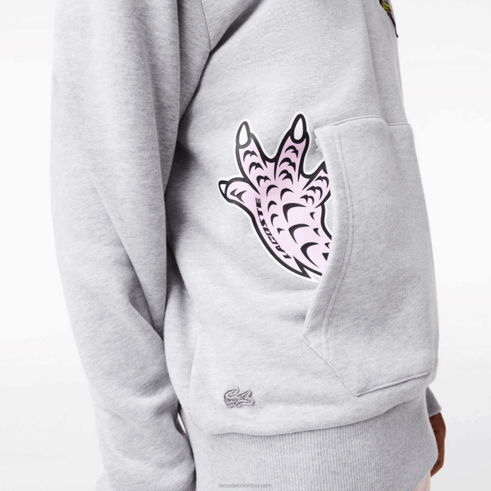 hombres Lacoste 6F241133 lomo gris cca sudadera con capucha y estampado de cómic