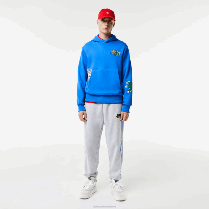 hombres Lacoste 6F241134 azul k1q sudadera con capucha y estampado de cómic