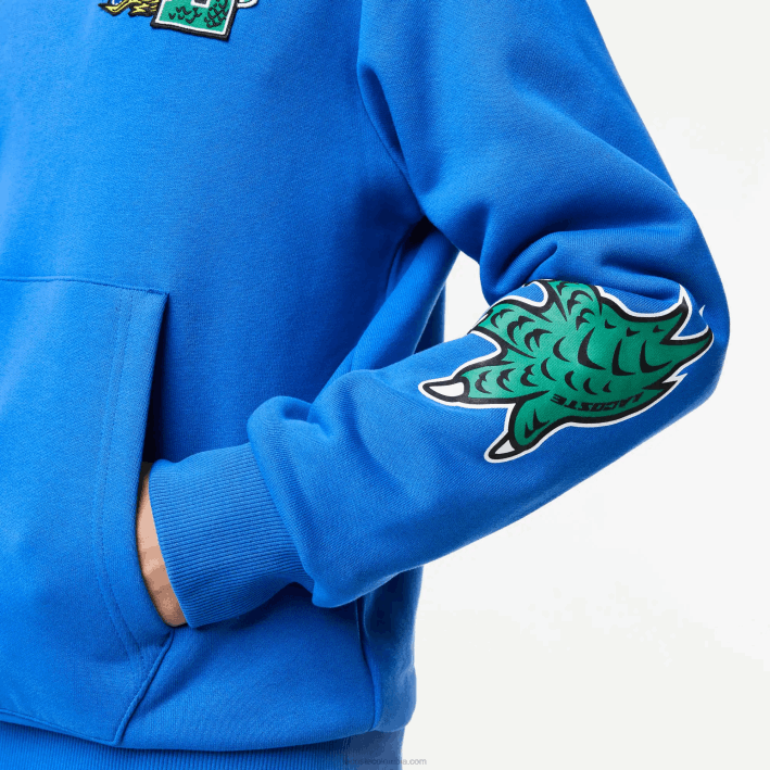 hombres Lacoste 6F241134 azul k1q sudadera con capucha y estampado de cómic
