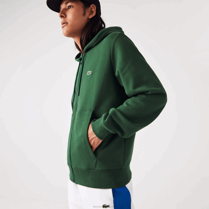 hombres Lacoste 6F241135 verde 132 sudadera con cremallera y bolsillo canguro