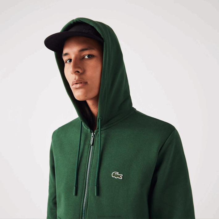 hombres Lacoste 6F241135 verde 132 sudadera con cremallera y bolsillo canguro