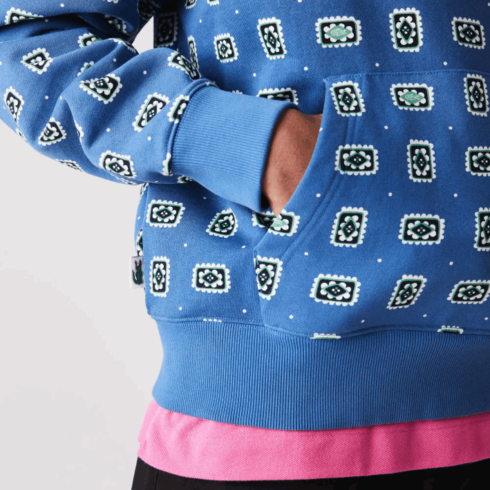 hombres Lacoste 6F241143 azul blanco bx9 sudadera con capucha de algodón con estampado live