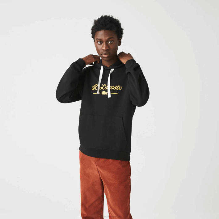 hombres Lacoste 6F241154 negro 031 sudadera con capucha y letras bordadas