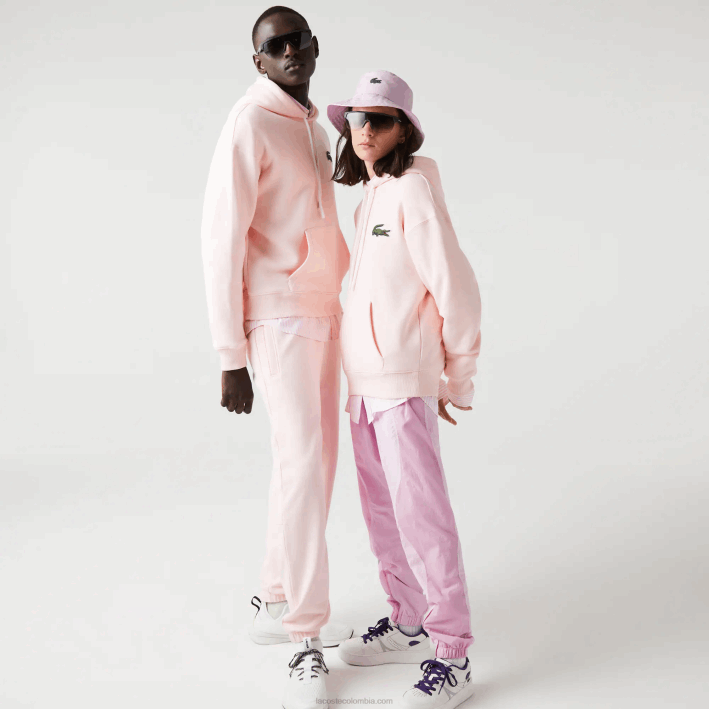 hombres Lacoste 6F241158 rosa claro t03 sudadera holgada de algodón orgánico con capucha