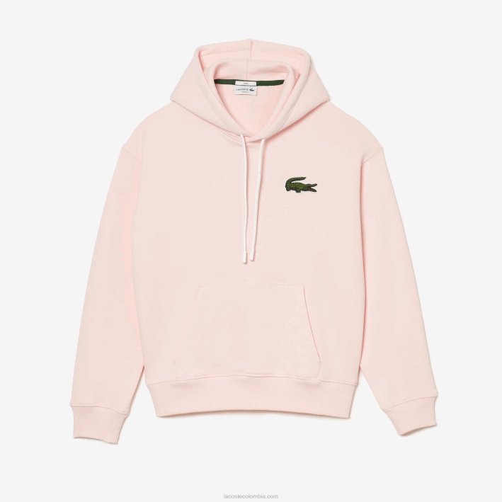hombres Lacoste 6F241158 rosa claro t03 sudadera holgada de algodón orgánico con capucha