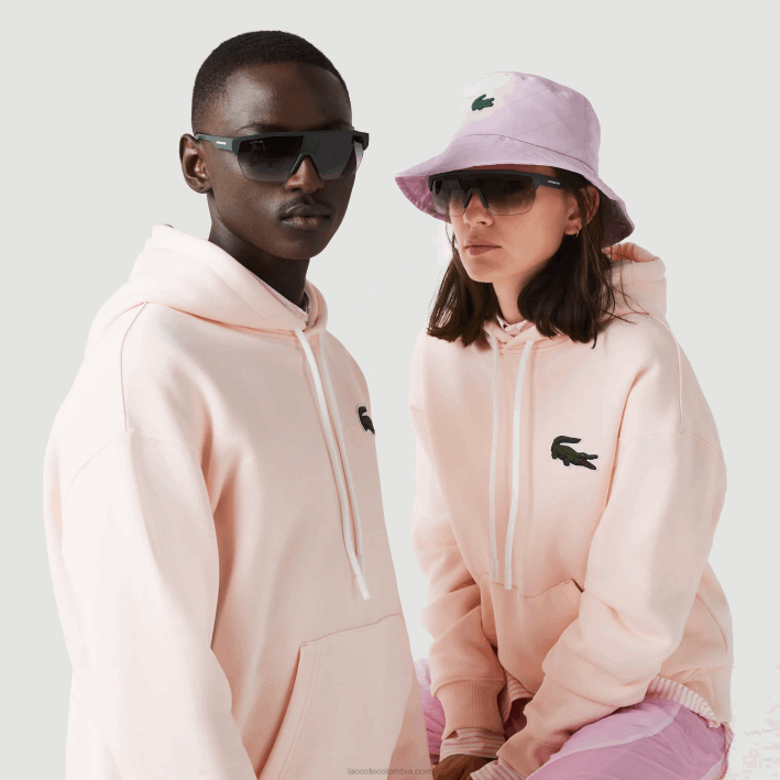 hombres Lacoste 6F241158 rosa claro t03 sudadera holgada de algodón orgánico con capucha