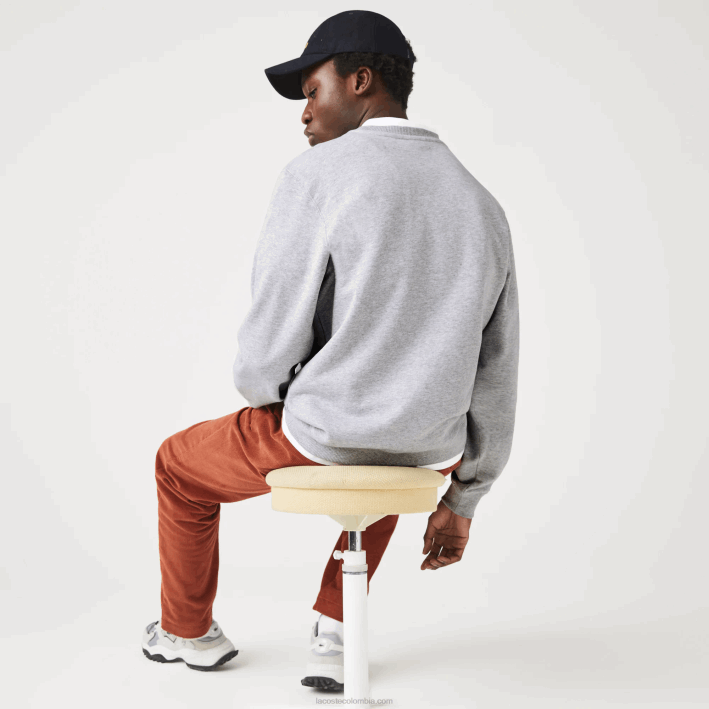 hombres Lacoste 6F241161 lomo gris cca sudadera con cuello redondo y logo