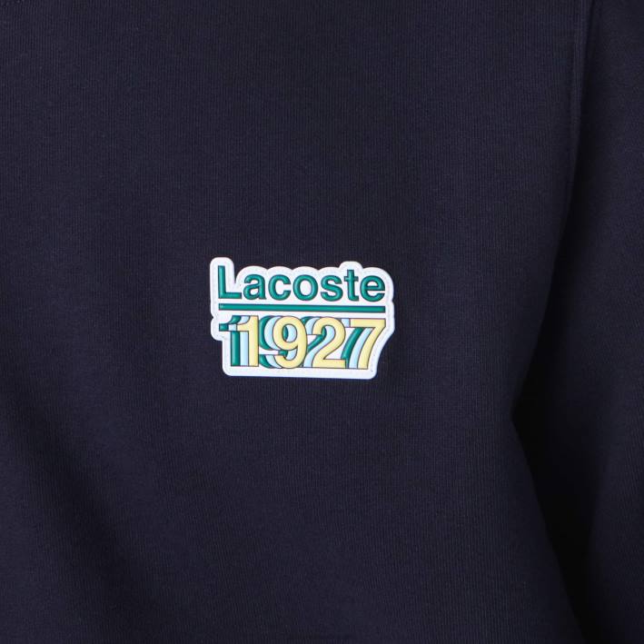 hombres Lacoste 6F241162 fondo azul marino sudadera con cuello redondo y logo vintage