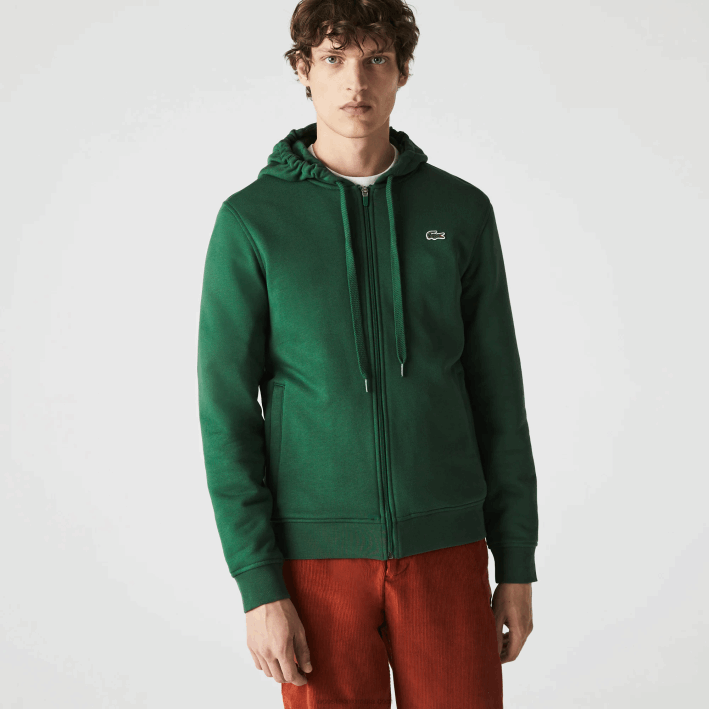 hombres Lacoste 6F241163 verde s30 sudadera con capucha deportiva ligera de dos materiales
