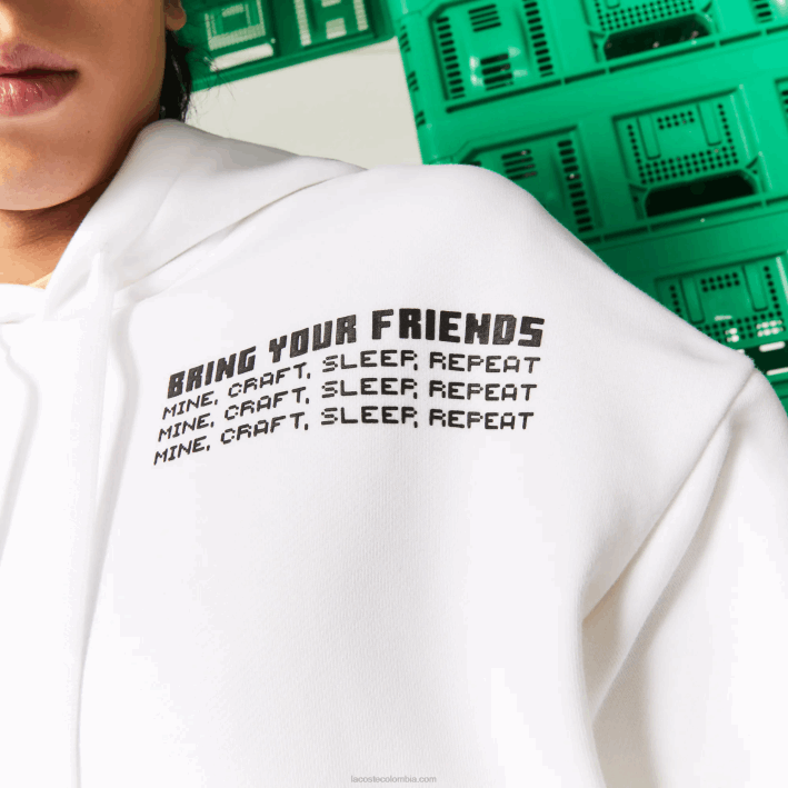 hombres Lacoste 6F241165 blanco 001 sudadera con capucha de polar holgada live x minecraft