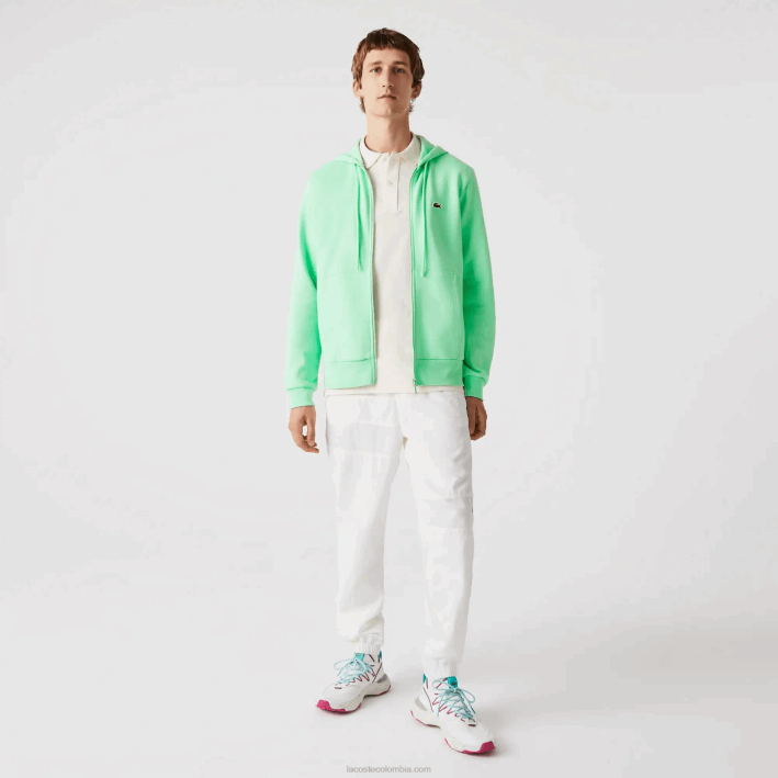 hombres Lacoste 6F241171 verde claro 0vz sudadera con cremallera y bolsillo canguro