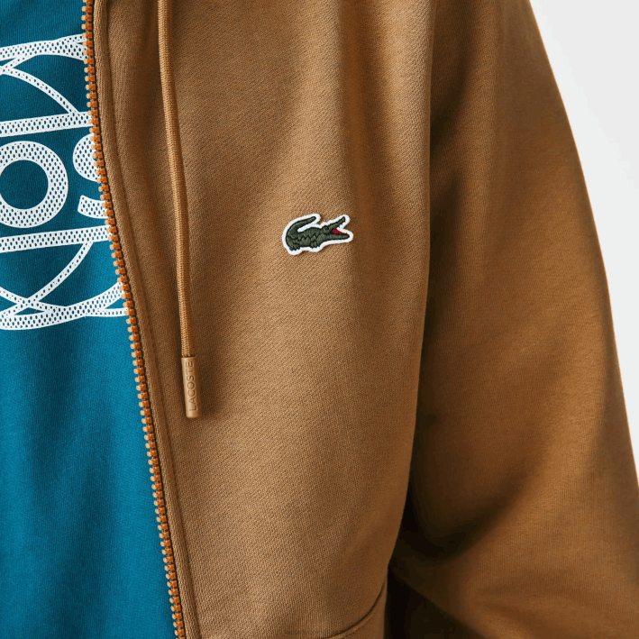 hombres Lacoste 6F241176 marrón z0w sudadera con cremallera y bolsillo canguro