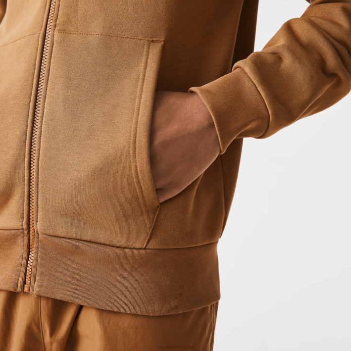 hombres Lacoste 6F241176 marrón z0w sudadera con cremallera y bolsillo canguro