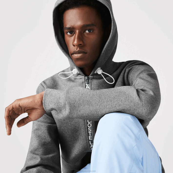 hombres Lacoste 6F241178 lomo gris 1vq sudadera con cremallera y capucha en mezcla de algodón