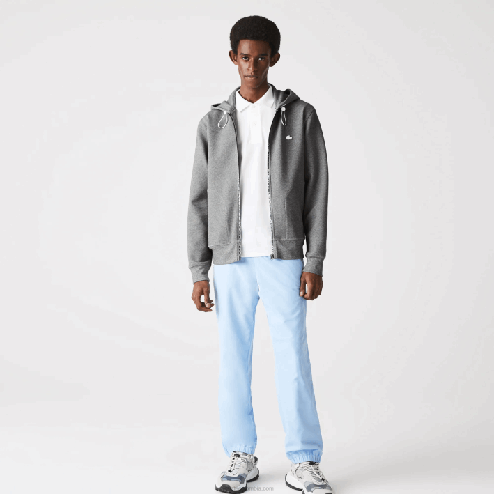 hombres Lacoste 6F241178 lomo gris 1vq sudadera con cremallera y capucha en mezcla de algodón