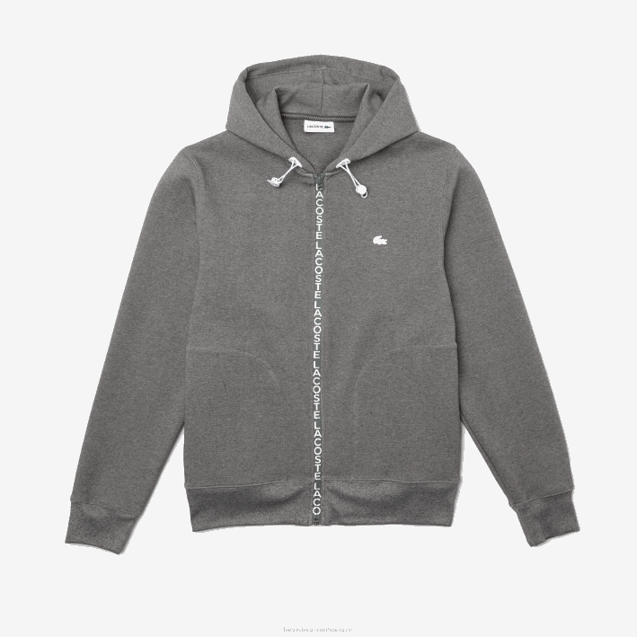 hombres Lacoste 6F241178 lomo gris 1vq sudadera con cremallera y capucha en mezcla de algodón
