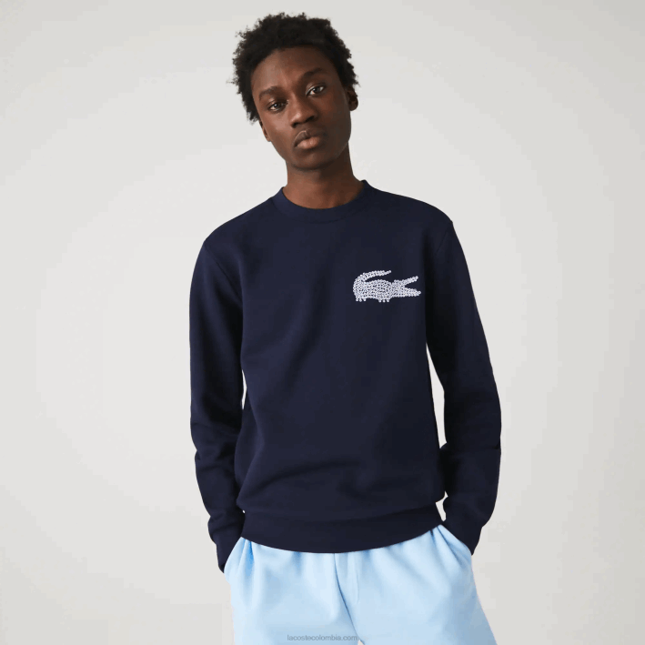 hombres Lacoste 6F241181 azul marino 166 sudadera de felpa de algodón orgánico hecha en Francia