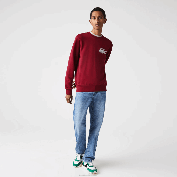 hombres Lacoste 6F241182 burdeos p41 sudadera de felpa de algodón orgánico hecha en Francia