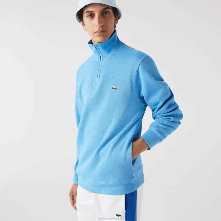 hombres Lacoste 6F241184 azul 4xa sudadera con cremallera y cuello alto