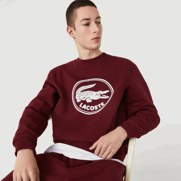 hombres Lacoste 6F241185 burdeos z7f sudadera de felpa de algodón orgánico con logo 3d