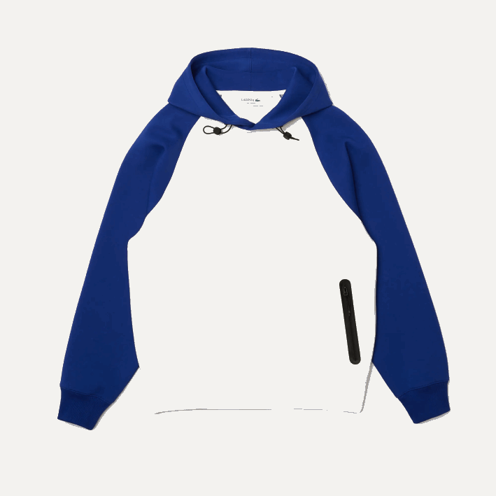 hombres Lacoste 6F241190 eme blanco azul sudadera bicolor con capucha y bolsillo con cremallera en contraste