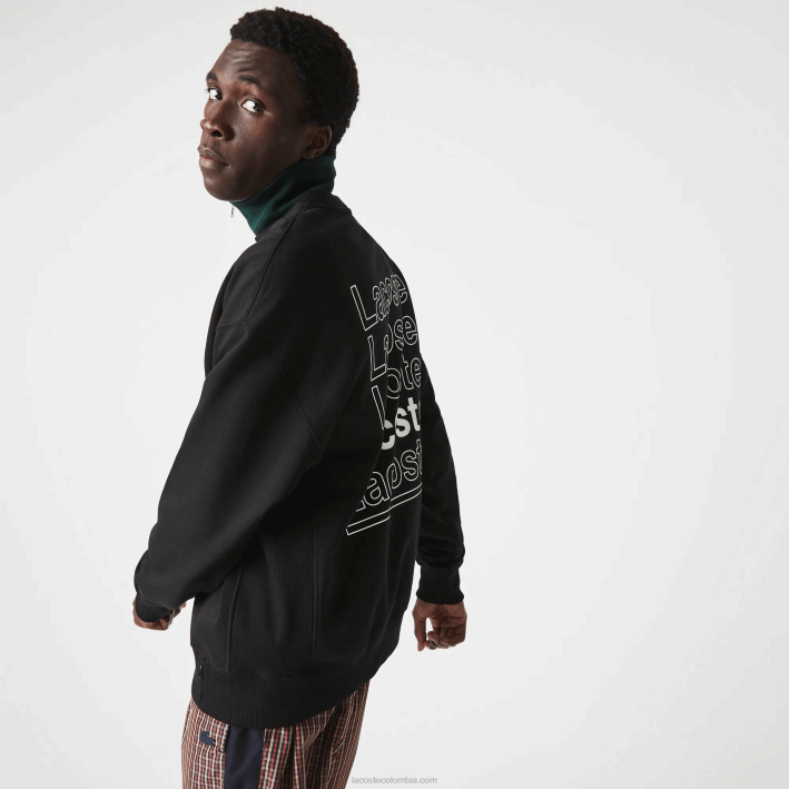 hombres Lacoste 6F241197 negro 031 sudadera live de corte holgado con cuello redondo y estampado de polar
