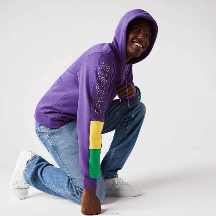 hombres Lacoste 6F241198 violeta amarillo verde 1cv sudadera con cremallera y capucha