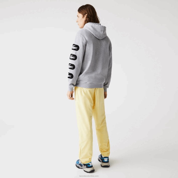hombres Lacoste 6F241200 cca gris sudadera con capucha y mangas estampadas
