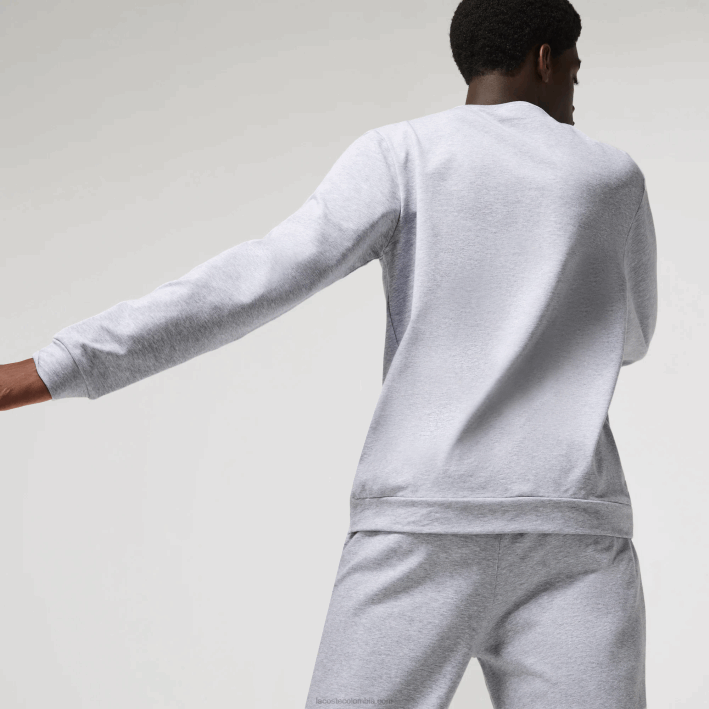 hombres Lacoste 6F241222 gris chino blanco w9d sudadera interior de felpa de algodón estampada