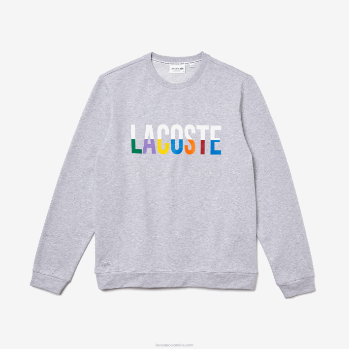 hombres Lacoste 6F241222 gris chino blanco w9d sudadera interior de felpa de algodón estampada