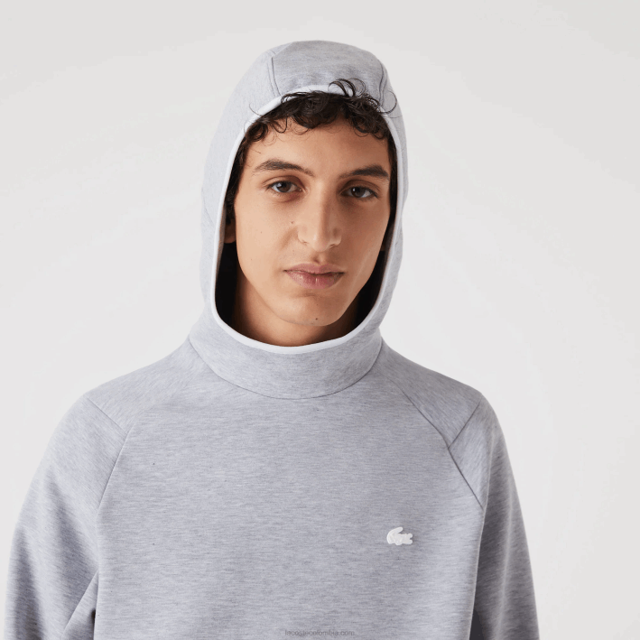 hombres Lacoste 6F241224 lomo gris cca sudadera con capucha de ajuste clásico
