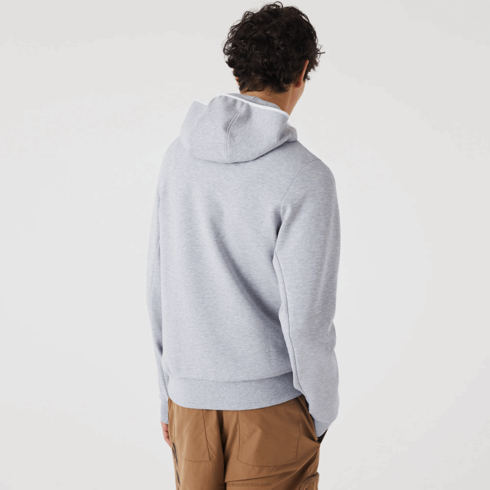hombres Lacoste 6F241224 lomo gris cca sudadera con capucha de ajuste clásico
