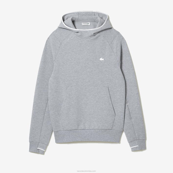 hombres Lacoste 6F241224 lomo gris cca sudadera con capucha de ajuste clásico