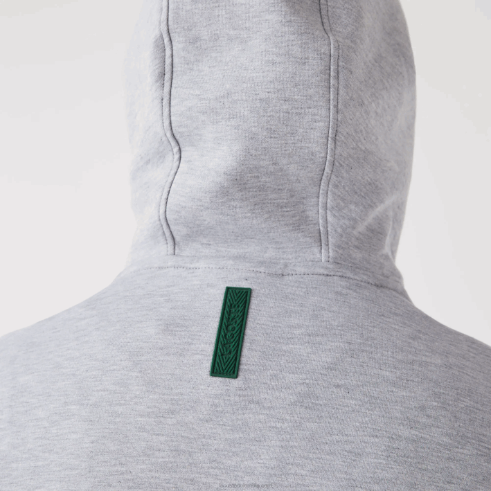 hombres Lacoste 6F241224 lomo gris cca sudadera con capucha de ajuste clásico