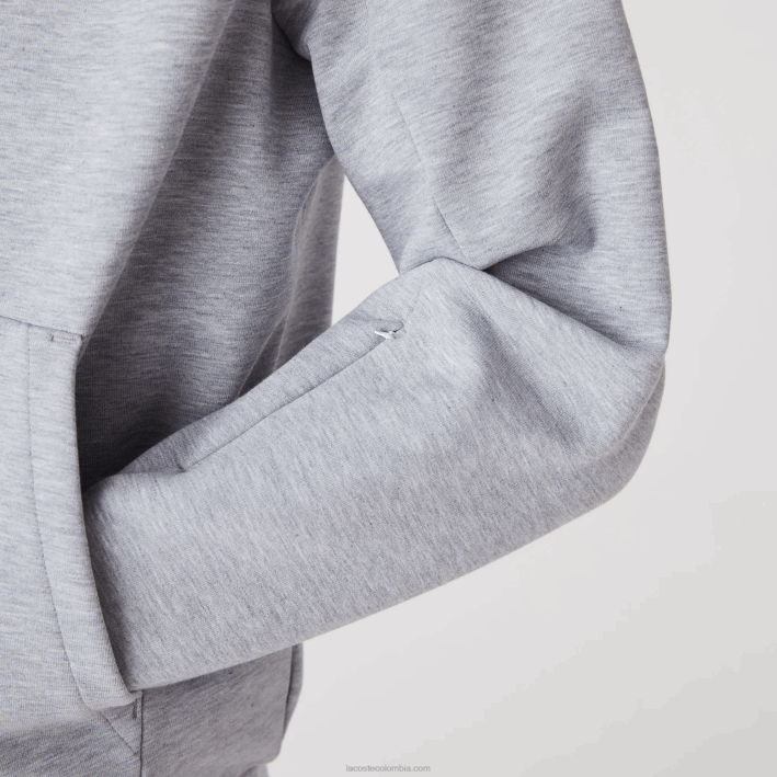 hombres Lacoste 6F241224 lomo gris cca sudadera con capucha de ajuste clásico