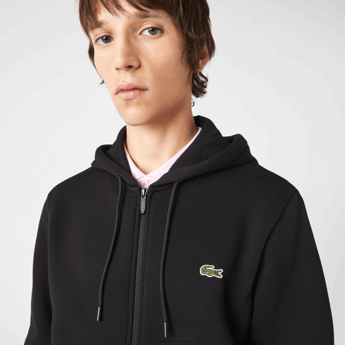 hombres Lacoste 6F241240 negro 031 sudadera con capucha y bandas estampadas