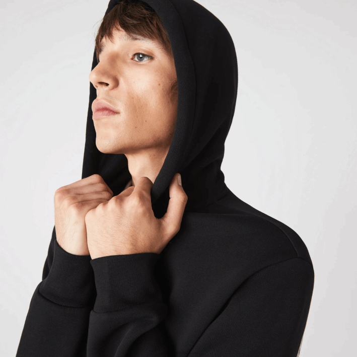 hombres Lacoste 6F241240 negro 031 sudadera con capucha y bandas estampadas